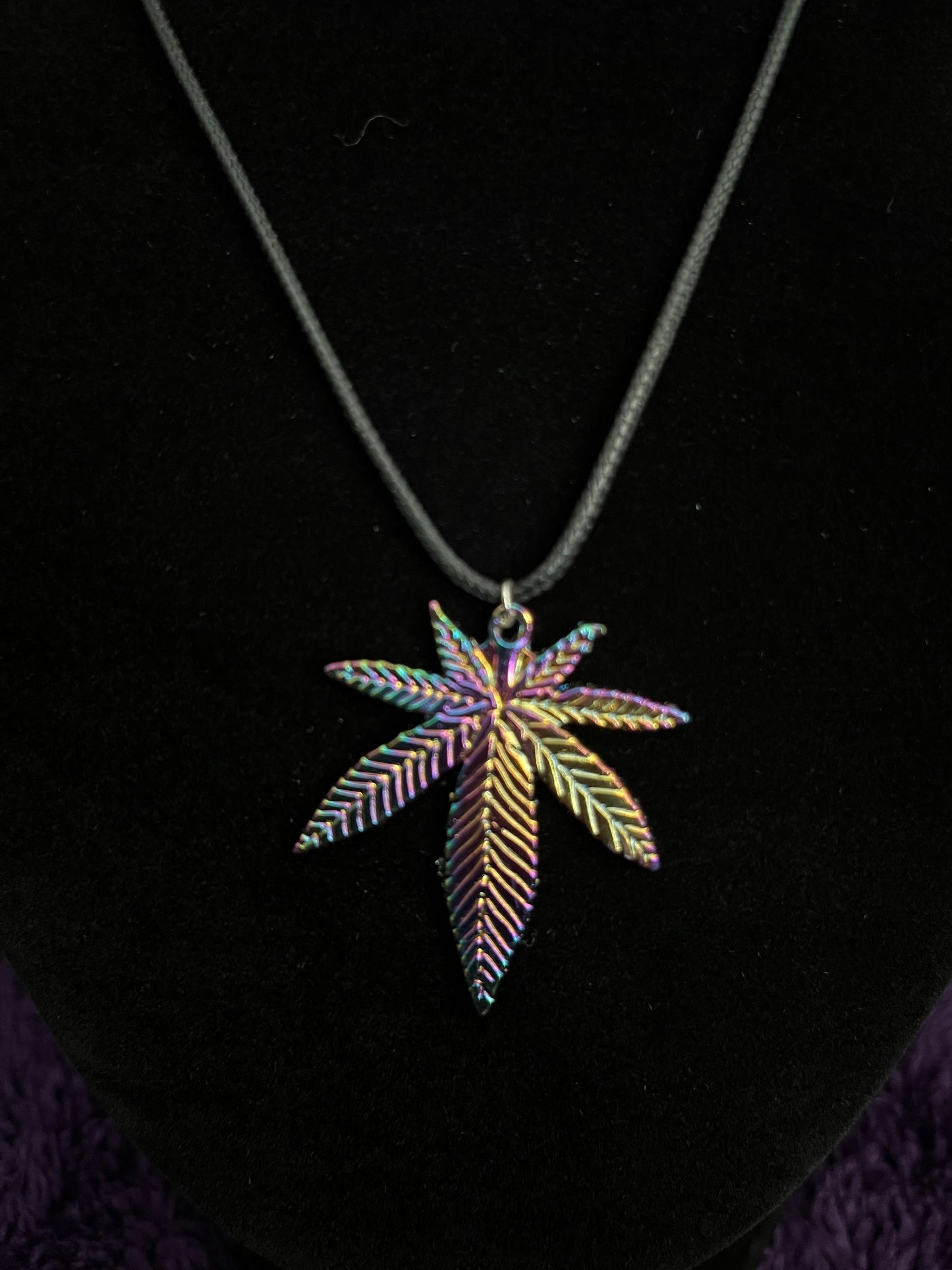 Multicoloredq Pot Leaf Charm Necklace (39mmX33mm pot leaf charm on 18” adjustable leather necklace)