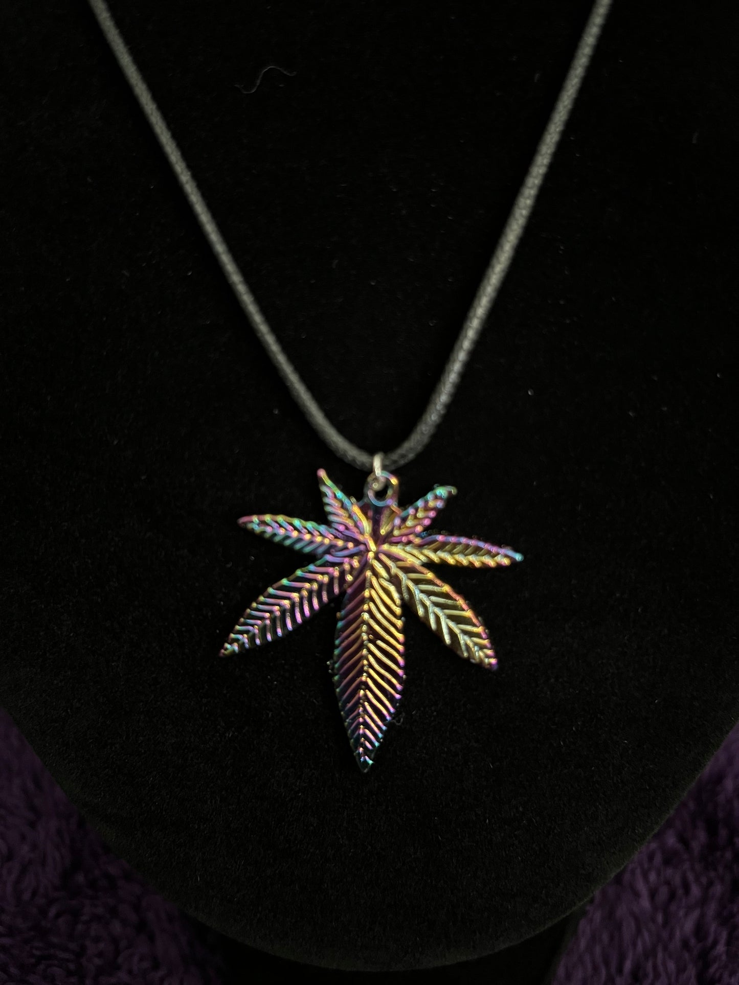 Multicoloredq Pot Leaf Charm Necklace (39mmX33mm pot leaf charm on 18” adjustable leather necklace)