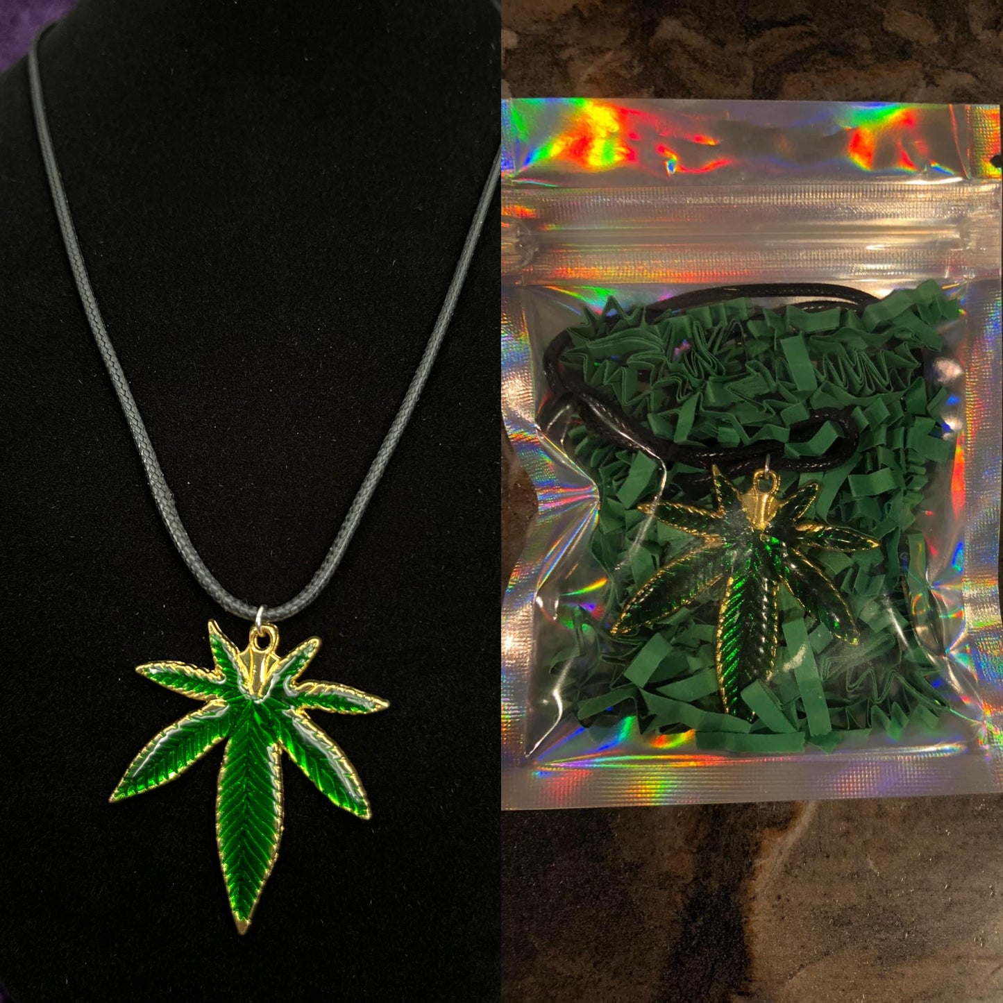 Green/Gold Pot Leaf Necklace