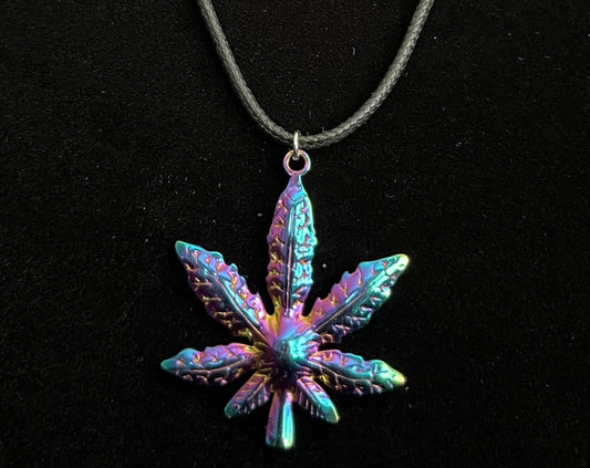 Rainbow Pot Leaf Charm Necklace